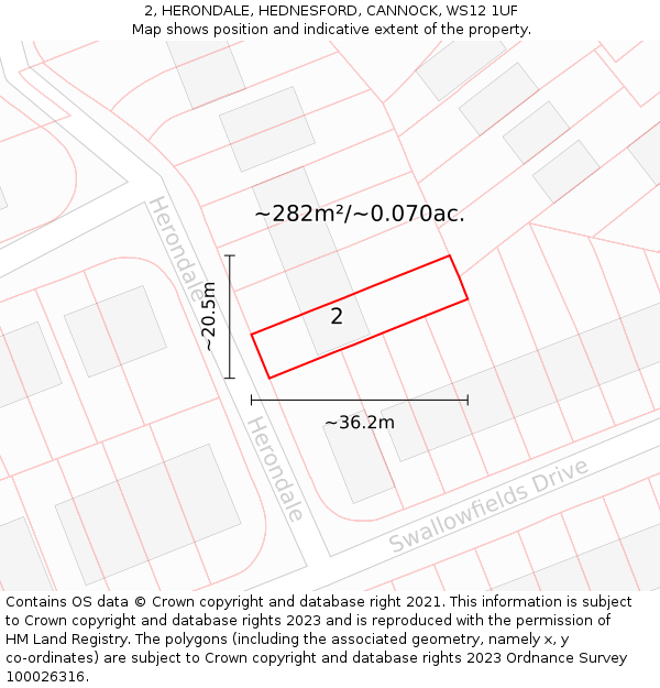 2, HERONDALE, HEDNESFORD, CANNOCK, WS12 1UF: Plot and title map