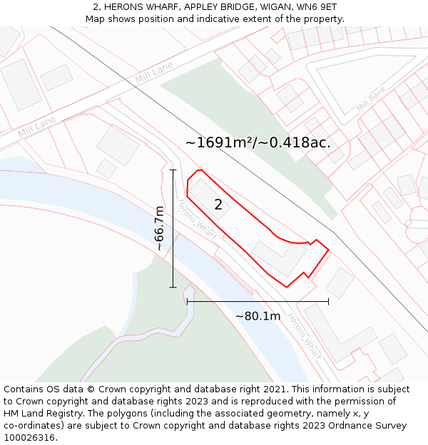 2, HERONS WHARF, APPLEY BRIDGE, WIGAN, WN6 9ET: Plot and title map