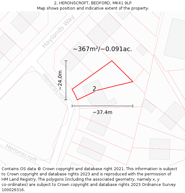 2, HERONSCROFT, BEDFORD, MK41 9LP: Plot and title map