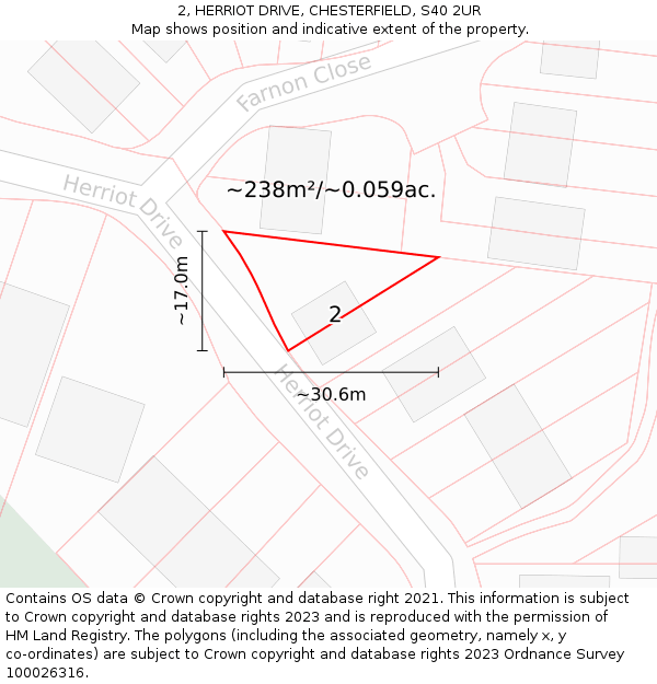 2, HERRIOT DRIVE, CHESTERFIELD, S40 2UR: Plot and title map