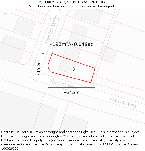 2, HERRIOT WALK, SCUNTHORPE, DN15 8EG: Plot and title map