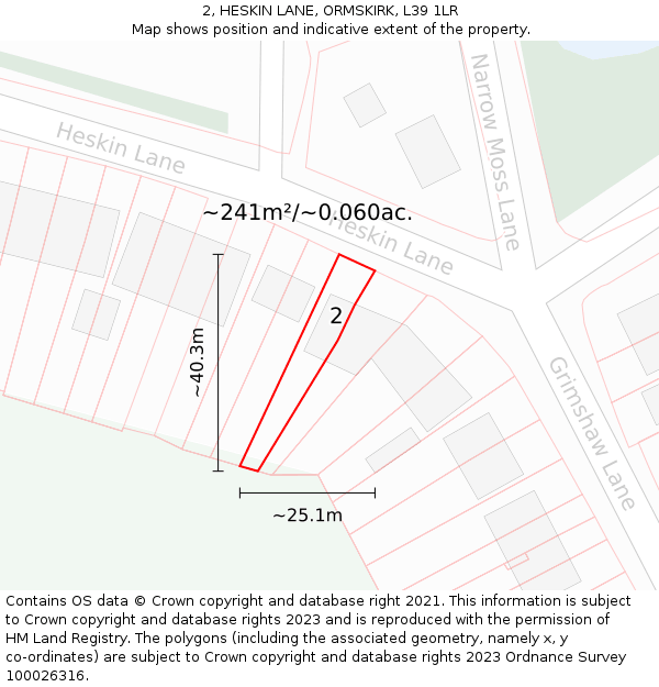 2, HESKIN LANE, ORMSKIRK, L39 1LR: Plot and title map