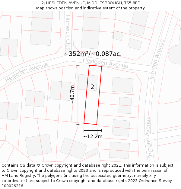 2, HESLEDEN AVENUE, MIDDLESBROUGH, TS5 8RD: Plot and title map