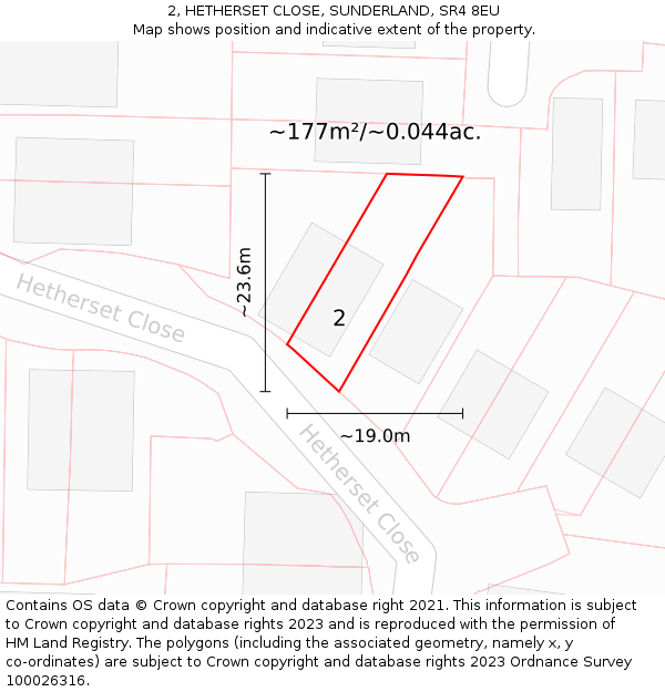 2, HETHERSET CLOSE, SUNDERLAND, SR4 8EU: Plot and title map