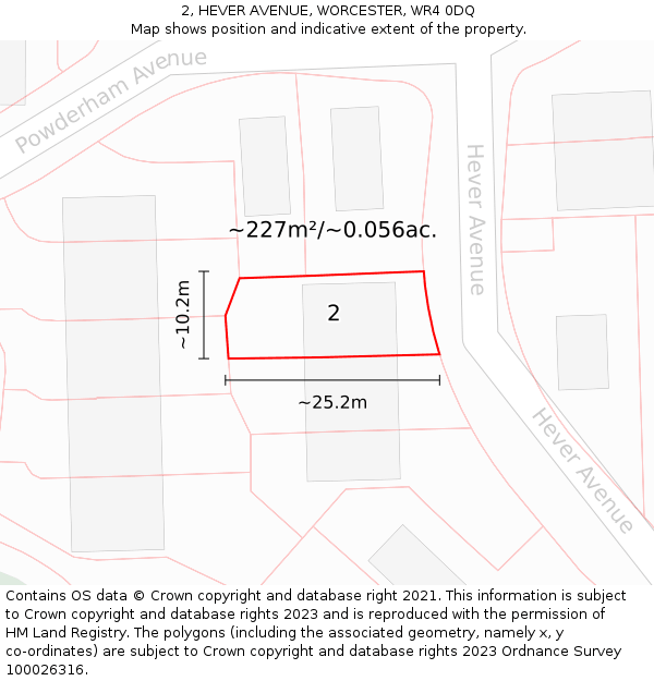 2, HEVER AVENUE, WORCESTER, WR4 0DQ: Plot and title map