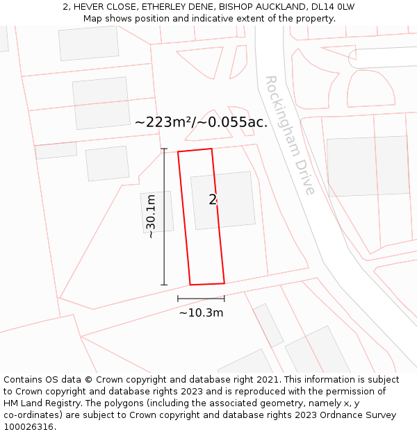 2, HEVER CLOSE, ETHERLEY DENE, BISHOP AUCKLAND, DL14 0LW: Plot and title map