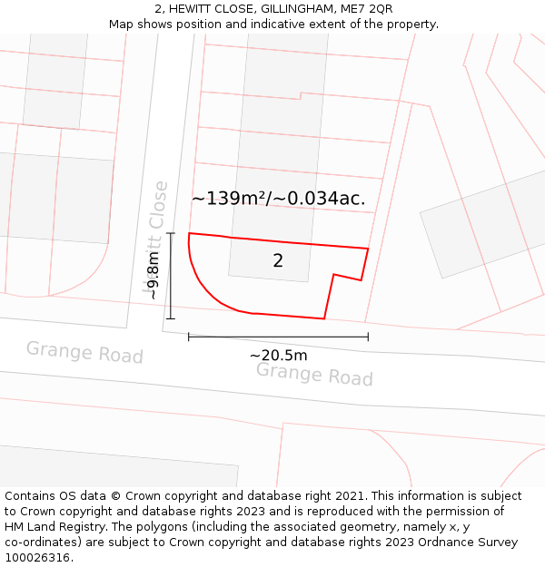 2, HEWITT CLOSE, GILLINGHAM, ME7 2QR: Plot and title map