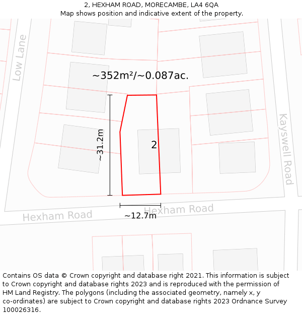 2, HEXHAM ROAD, MORECAMBE, LA4 6QA: Plot and title map