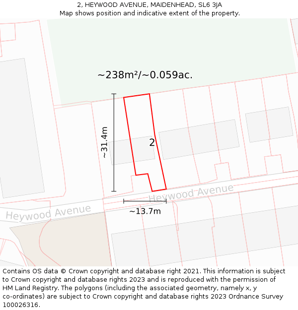 2, HEYWOOD AVENUE, MAIDENHEAD, SL6 3JA: Plot and title map