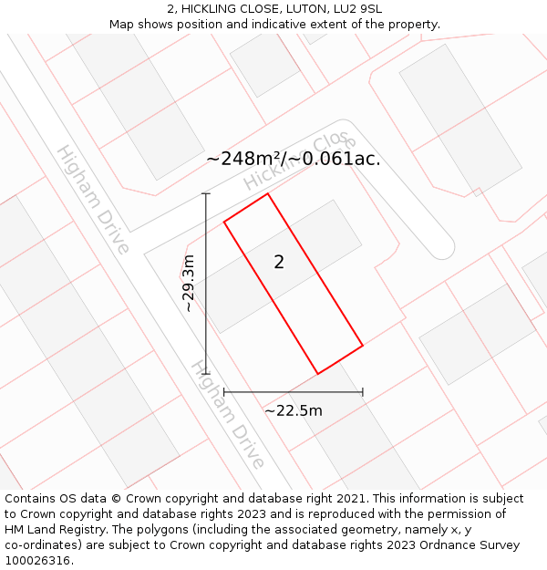 2, HICKLING CLOSE, LUTON, LU2 9SL: Plot and title map