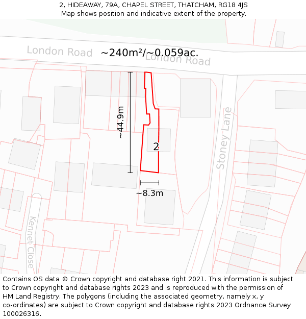 2, HIDEAWAY, 79A, CHAPEL STREET, THATCHAM, RG18 4JS: Plot and title map