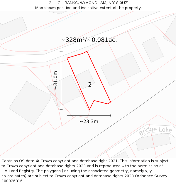 2, HIGH BANKS, WYMONDHAM, NR18 0UZ: Plot and title map