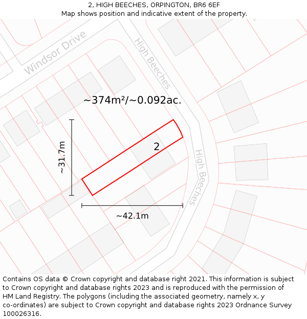 2, HIGH BEECHES, ORPINGTON, BR6 6EF: Plot and title map