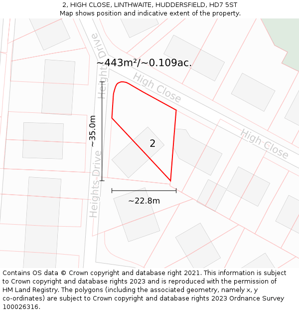 2, HIGH CLOSE, LINTHWAITE, HUDDERSFIELD, HD7 5ST: Plot and title map