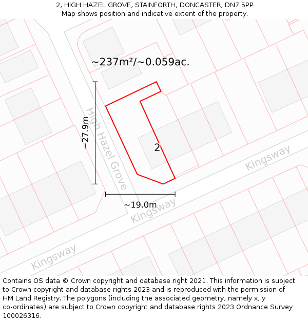 2, HIGH HAZEL GROVE, STAINFORTH, DONCASTER, DN7 5PP: Plot and title map