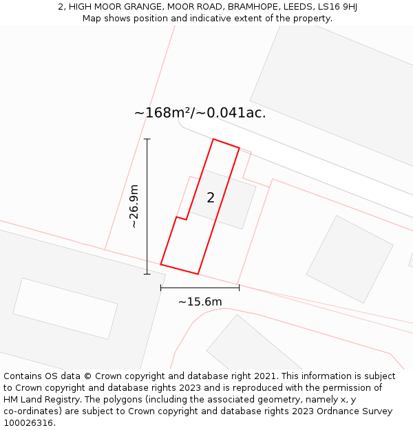 2, HIGH MOOR GRANGE, MOOR ROAD, BRAMHOPE, LEEDS, LS16 9HJ: Plot and title map