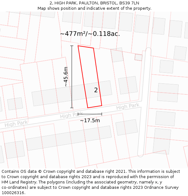 2, HIGH PARK, PAULTON, BRISTOL, BS39 7LN: Plot and title map