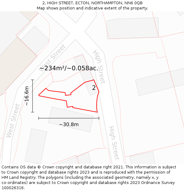 2, HIGH STREET, ECTON, NORTHAMPTON, NN6 0QB: Plot and title map