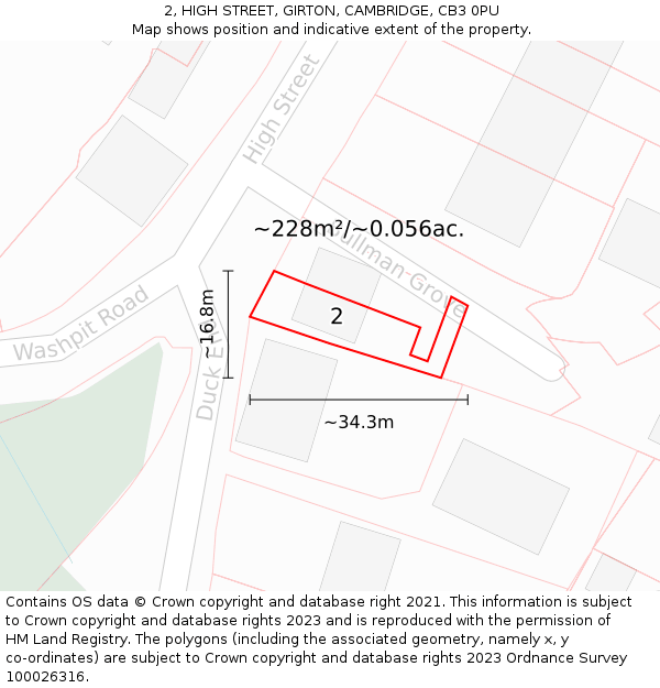2, HIGH STREET, GIRTON, CAMBRIDGE, CB3 0PU: Plot and title map