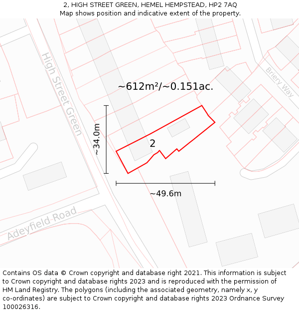 2, HIGH STREET GREEN, HEMEL HEMPSTEAD, HP2 7AQ: Plot and title map