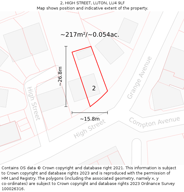 2, HIGH STREET, LUTON, LU4 9LF: Plot and title map