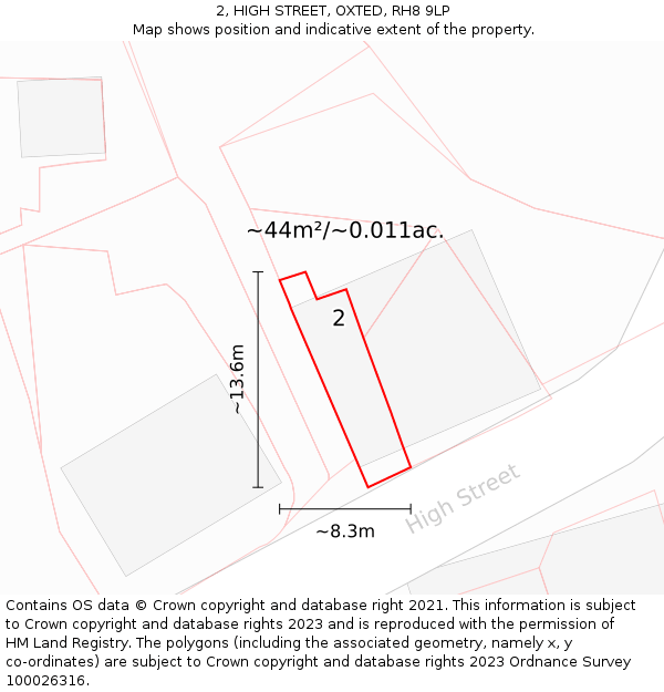 2, HIGH STREET, OXTED, RH8 9LP: Plot and title map