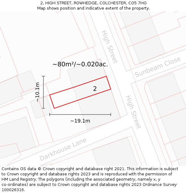 2, HIGH STREET, ROWHEDGE, COLCHESTER, CO5 7HG: Plot and title map
