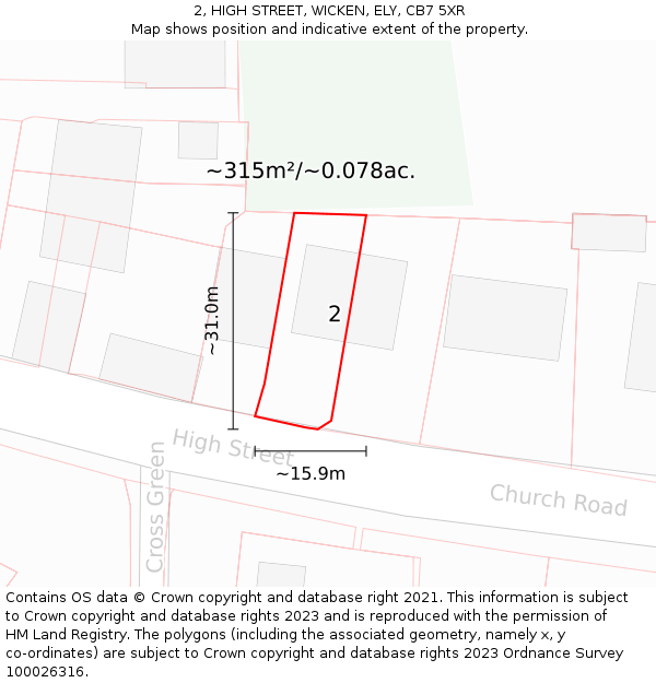 2, HIGH STREET, WICKEN, ELY, CB7 5XR: Plot and title map