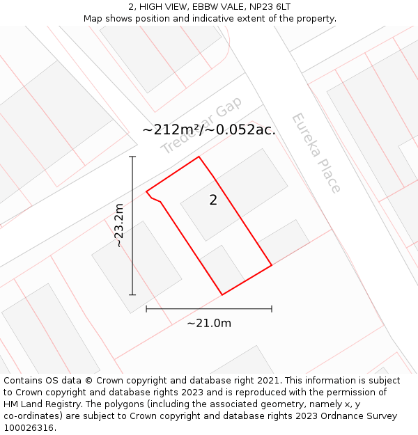 2, HIGH VIEW, EBBW VALE, NP23 6LT: Plot and title map