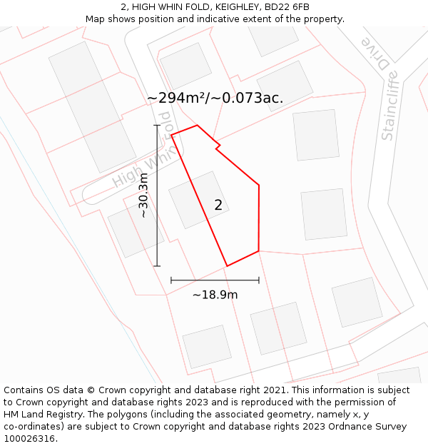 2, HIGH WHIN FOLD, KEIGHLEY, BD22 6FB: Plot and title map