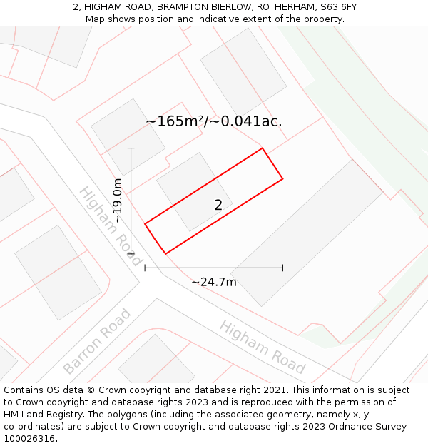 2, HIGHAM ROAD, BRAMPTON BIERLOW, ROTHERHAM, S63 6FY: Plot and title map