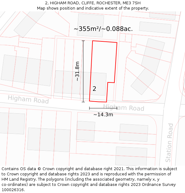 2, HIGHAM ROAD, CLIFFE, ROCHESTER, ME3 7SH: Plot and title map