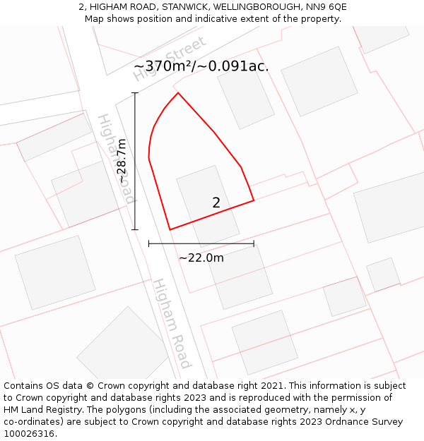 2, HIGHAM ROAD, STANWICK, WELLINGBOROUGH, NN9 6QE: Plot and title map