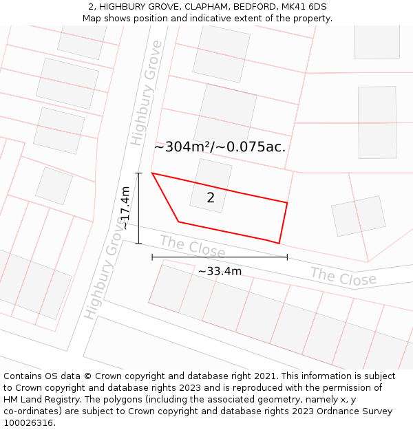 2, HIGHBURY GROVE, CLAPHAM, BEDFORD, MK41 6DS: Plot and title map
