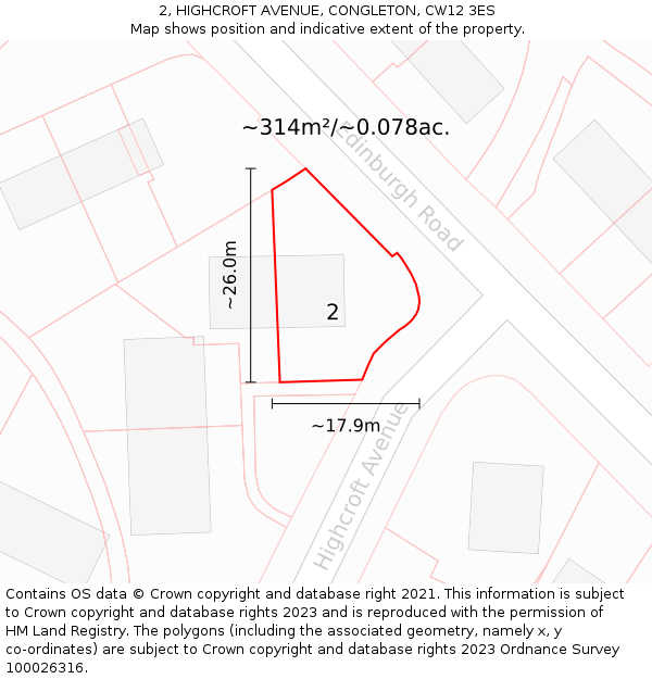 2, HIGHCROFT AVENUE, CONGLETON, CW12 3ES: Plot and title map