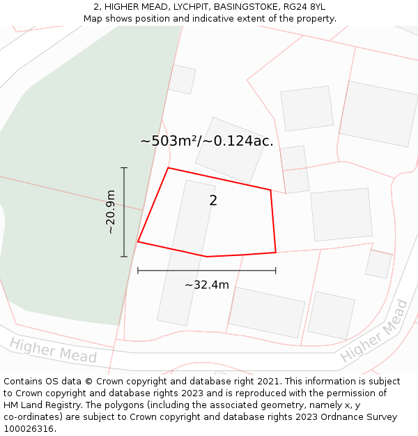 2, HIGHER MEAD, LYCHPIT, BASINGSTOKE, RG24 8YL: Plot and title map