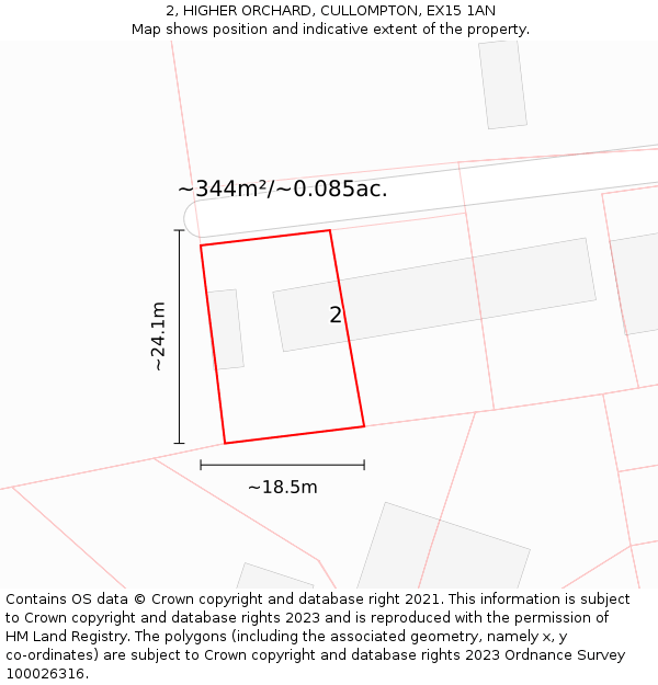 2, HIGHER ORCHARD, CULLOMPTON, EX15 1AN: Plot and title map