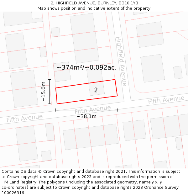 2, HIGHFIELD AVENUE, BURNLEY, BB10 1YB: Plot and title map