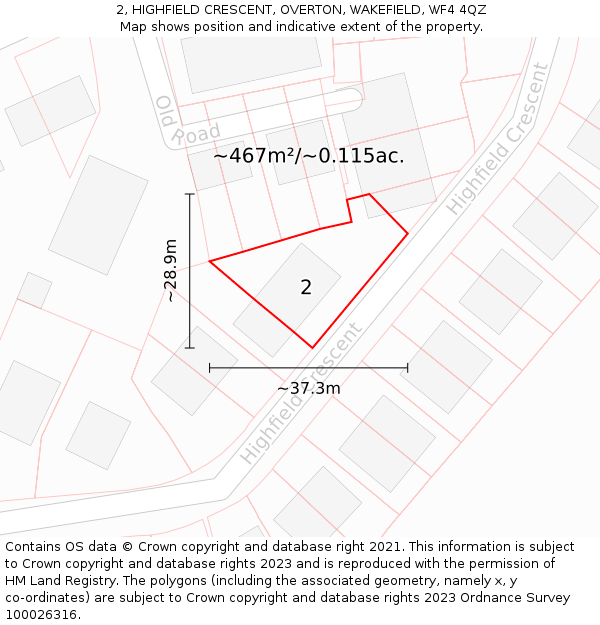 2, HIGHFIELD CRESCENT, OVERTON, WAKEFIELD, WF4 4QZ: Plot and title map