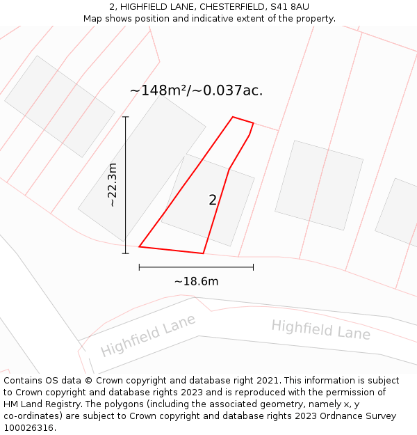 2, HIGHFIELD LANE, CHESTERFIELD, S41 8AU: Plot and title map