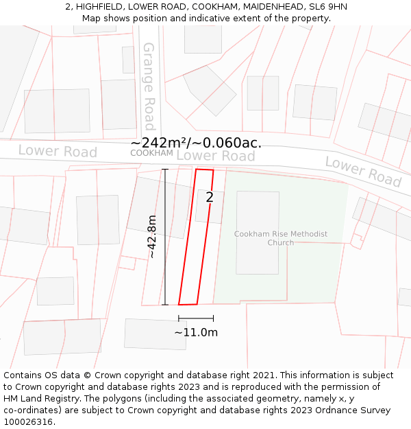 2, HIGHFIELD, LOWER ROAD, COOKHAM, MAIDENHEAD, SL6 9HN: Plot and title map