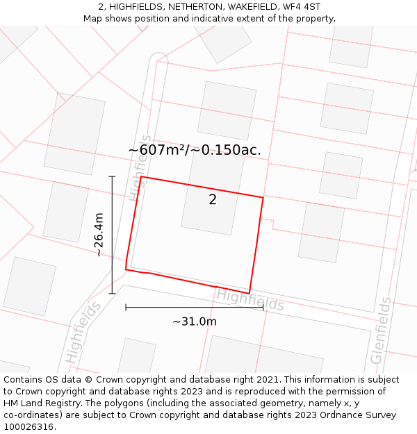 2, HIGHFIELDS, NETHERTON, WAKEFIELD, WF4 4ST: Plot and title map