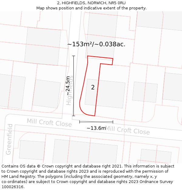 2, HIGHFIELDS, NORWICH, NR5 0RU: Plot and title map