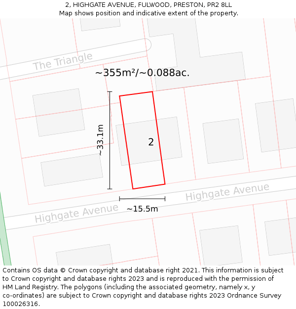 2, HIGHGATE AVENUE, FULWOOD, PRESTON, PR2 8LL: Plot and title map