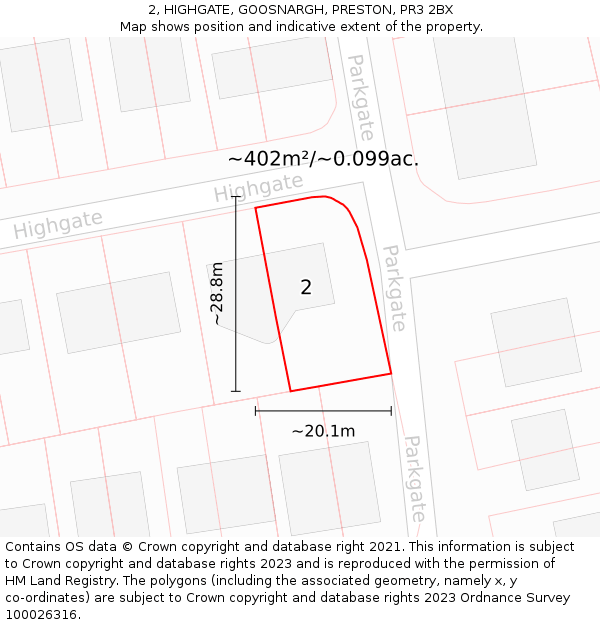 2, HIGHGATE, GOOSNARGH, PRESTON, PR3 2BX: Plot and title map
