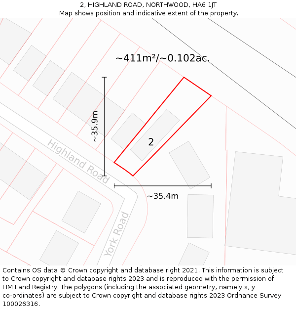 2, HIGHLAND ROAD, NORTHWOOD, HA6 1JT: Plot and title map