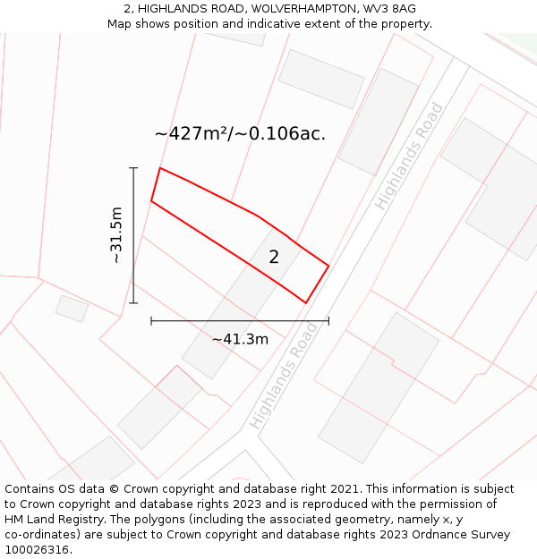 2, HIGHLANDS ROAD, WOLVERHAMPTON, WV3 8AG: Plot and title map