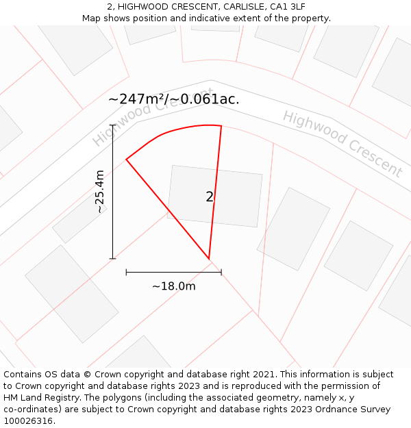 2, HIGHWOOD CRESCENT, CARLISLE, CA1 3LF: Plot and title map