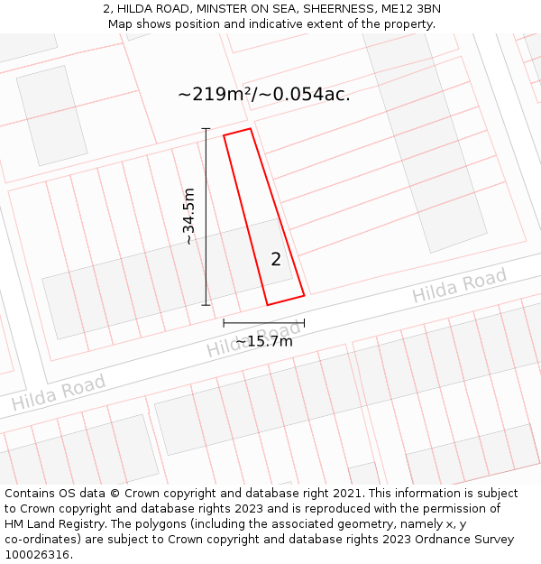 2, HILDA ROAD, MINSTER ON SEA, SHEERNESS, ME12 3BN: Plot and title map