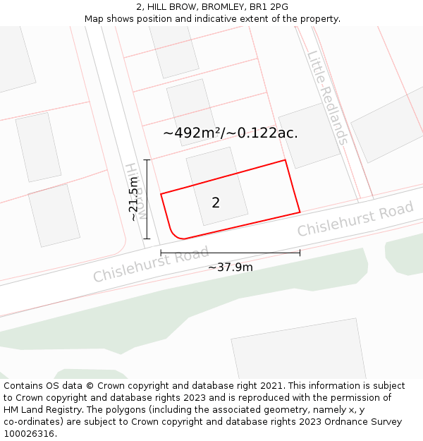 2, HILL BROW, BROMLEY, BR1 2PG: Plot and title map
